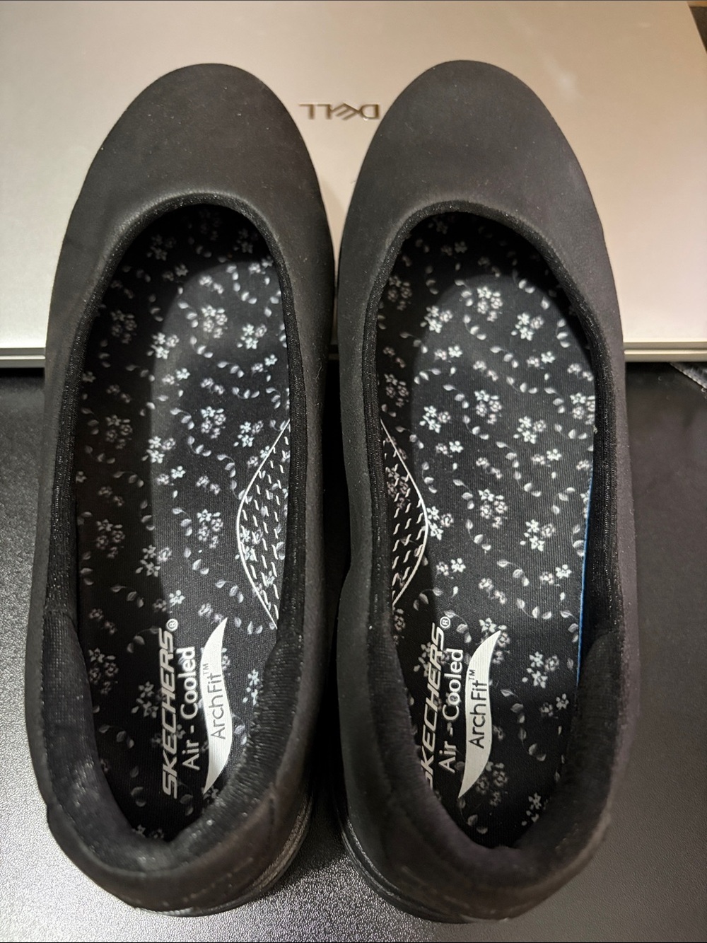 Skechers Women's Black Slip-On Floral Insole Flats